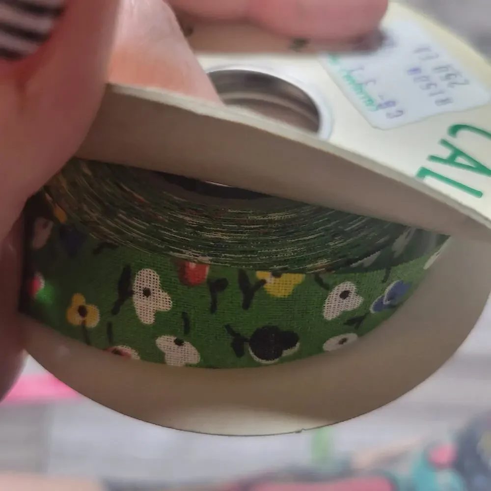 Vintage Calico Green Floral Print Cut Edge Ribbon (3 rolls)